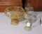 amber glass compote and 3 wine glasses