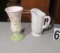 milk glass pitcher and FTD flower vase