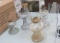 group of 4 mixed oil lamp bases and 3 chimneys