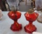 ruby based oil lamps (one with chimney and one without chimney