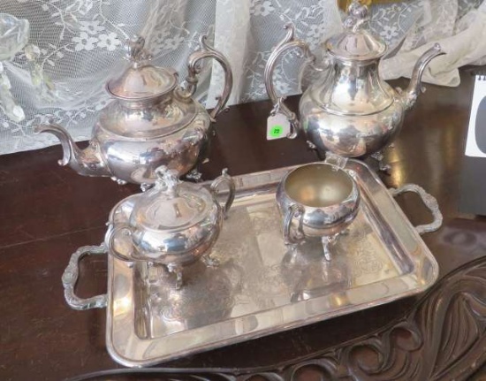 5 piece silver plate tea set by plate over copper