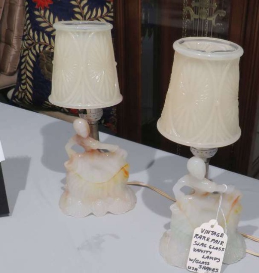 pair electric slag glass vanity lamps with glass shade