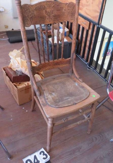 spindle back oak chair with leather seat