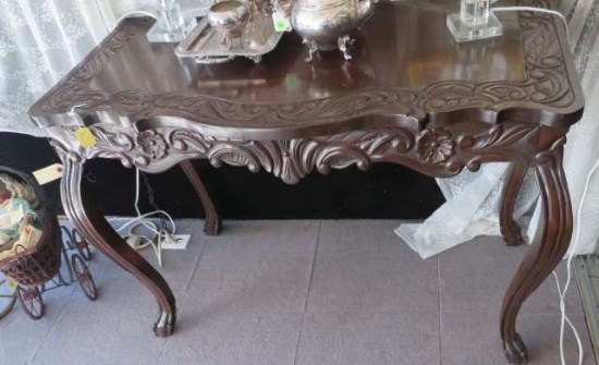 Victorian Hall table carved mahogany 47" x 22" x 34"