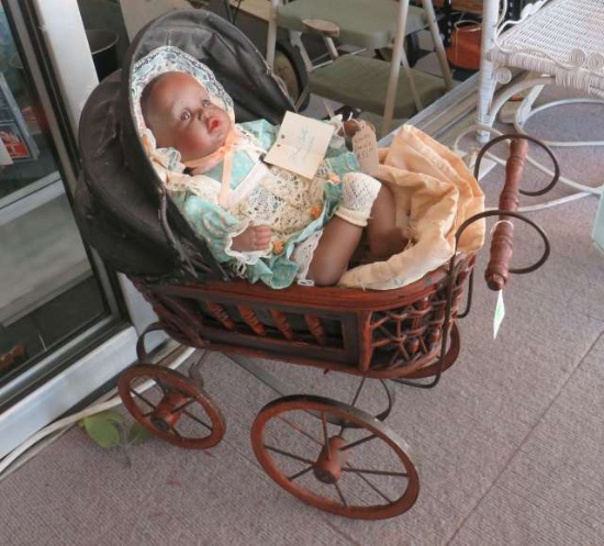 woven reed doll baby carriage
