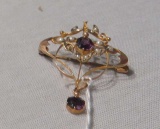 Edwardian pearl and amethyst pin