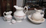wash bowl  pitcher and  2 large pitchers