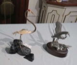 handmade egret art piece, and pewter white heron