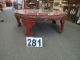 oriental style wood coffee table with glass top 36