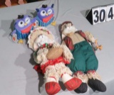 pair rabbit porcelain dolls and pair owls