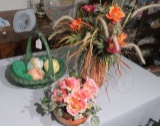 basket eggs and 2 baskets flowers