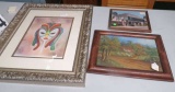 group of 3 framed prints and photo