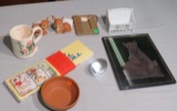 mixed collectibles including paper weight framed tiger, cup  and other items