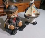 poly stone figures, boat captain and bear with hat