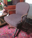 vintage walnut  framed upholstered office chair