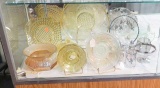 silver overlay glass, yellow depression glass