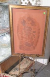 large framed cloth on metal ornate easel