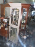 white wood framed curio cabinet
