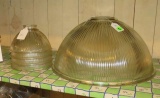 Group of 4 small glass lamp shades, plus 1 large glass lamp shade