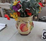 hand painted vase with artificial flowers