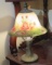 rose decorated glass lamp shade on pewter lamp base 10