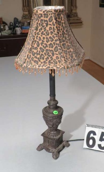 cast metal lamp with leopard shade 24" high