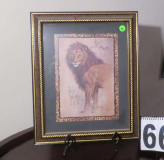 framed print with stand of lion 14 x 17