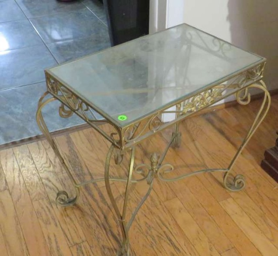 glass top wrought iron lamp table 23" x 15" x 18"high