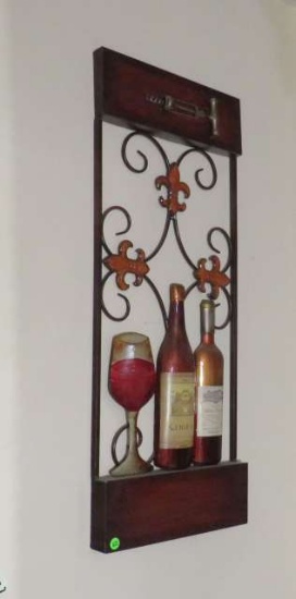 tin wall hanging of wine goblet and wine bottles  14" x 34"