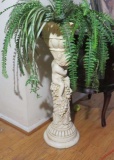 pair Grecian style urns with ferns (broken needs repair) 34' HITH]