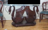 ornately carved mahogany dining table with glass top 59