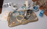 dresser top mirror with jewelry and small decorator items