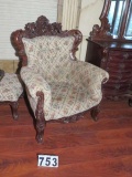 ornate carved mahogany framed upholstered chair