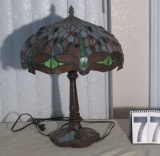 Tiffany style lamp metal base and faux stained glass shade 18