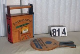 coloring book  and crayon carrier and 2 paddle ball  paddles