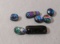 pack of 7 dichroic glass stones Blue green Round, rectangle Assorted sizes