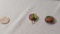 dichroic glass Brown, yellow Round set in  Sterling silver bezels