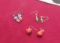 Sterling silver earrings with shepherd hook - 1- coral, 1- coral & turquoise & 1- green beads