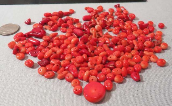 group of 100 plus drilled pieces red Coral mixed sizes
