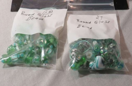 group of 53 Glass Green & white Round Raised design 2 bags, 26 each