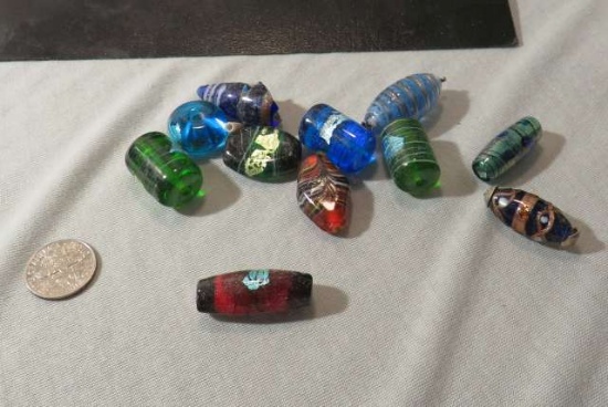 group of 10 Glass bead Assorted colors Assorted shapes