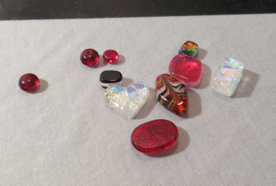 group of 10 mixed dichroic Glass stones in  Assorted shapes Assorted sizes