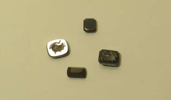pack of 4 Hematite Intaglio Cushion gemstones  Assorted sizes