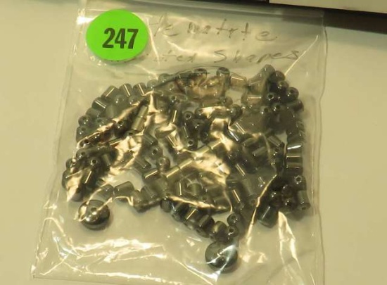 pack of 50 plus Hematite, Drilled Dark grey beads and cylinders Smooth