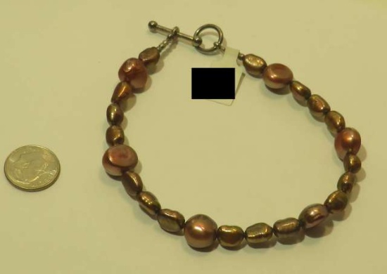 Pearl Bronze Round & oval Bracelet-9” Toggle catch