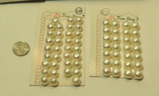 pack of 54 freshwater pearls, Half drilled White Round 9mm-9.5mm