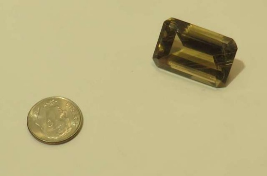 Quartz Smokey-rutile Emerald cut Faceted 26mm x 17.5mm 38.21cts