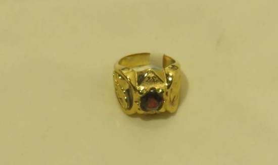 Masonic ring gold filled with synthetic ruby size 8 1/2