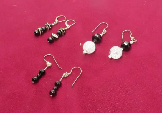 Sterling silver earrings onyx - 2 shepherds hook & 1 leverback
