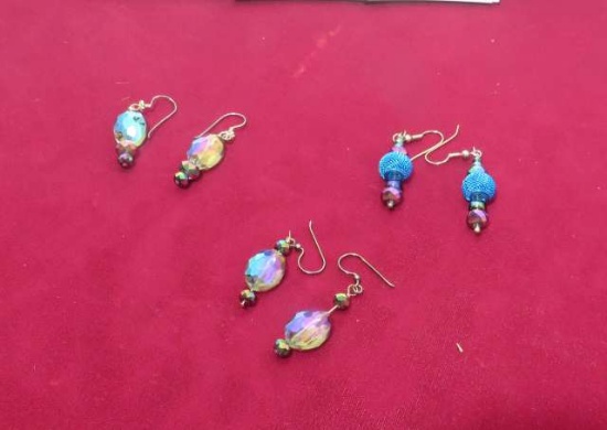 Sterling silver shepherd hook earrings - 2 with glass beads & 1 with mesh & glass beads